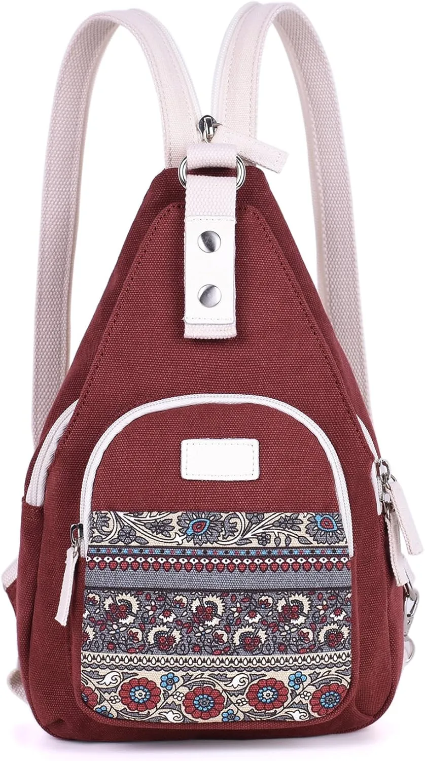 ArcEnCiel Mini Women Sling Chest Bag Canvas Backpack small (Maroon)