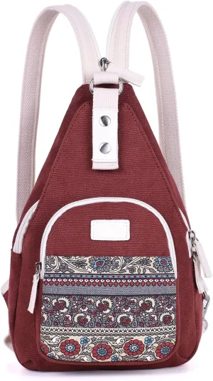 ArcEnCiel Mini Women Sling Chest Bag Canvas Backpack small (Maroon)