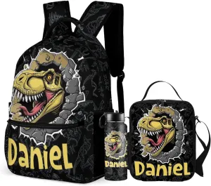 Artsadd Personalized Backpack for Boys Kids Lunch Bag Box Sets Custom Name School Bag for Preschool Kindergarten Elementary Back to School Gift for Son