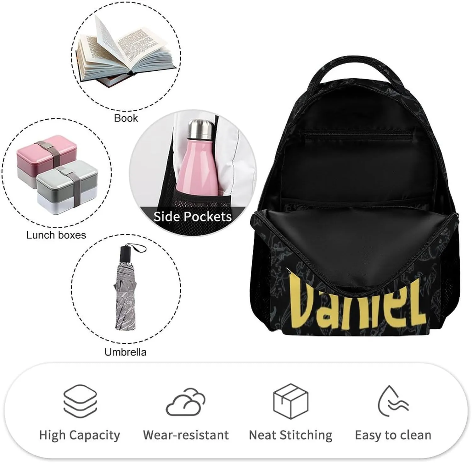 Artsadd Personalized Backpack for Boys Kids Lunch Bag Box Sets Custom Name School Bag for Preschool Kindergarten Elementary Back to School Gift for Son