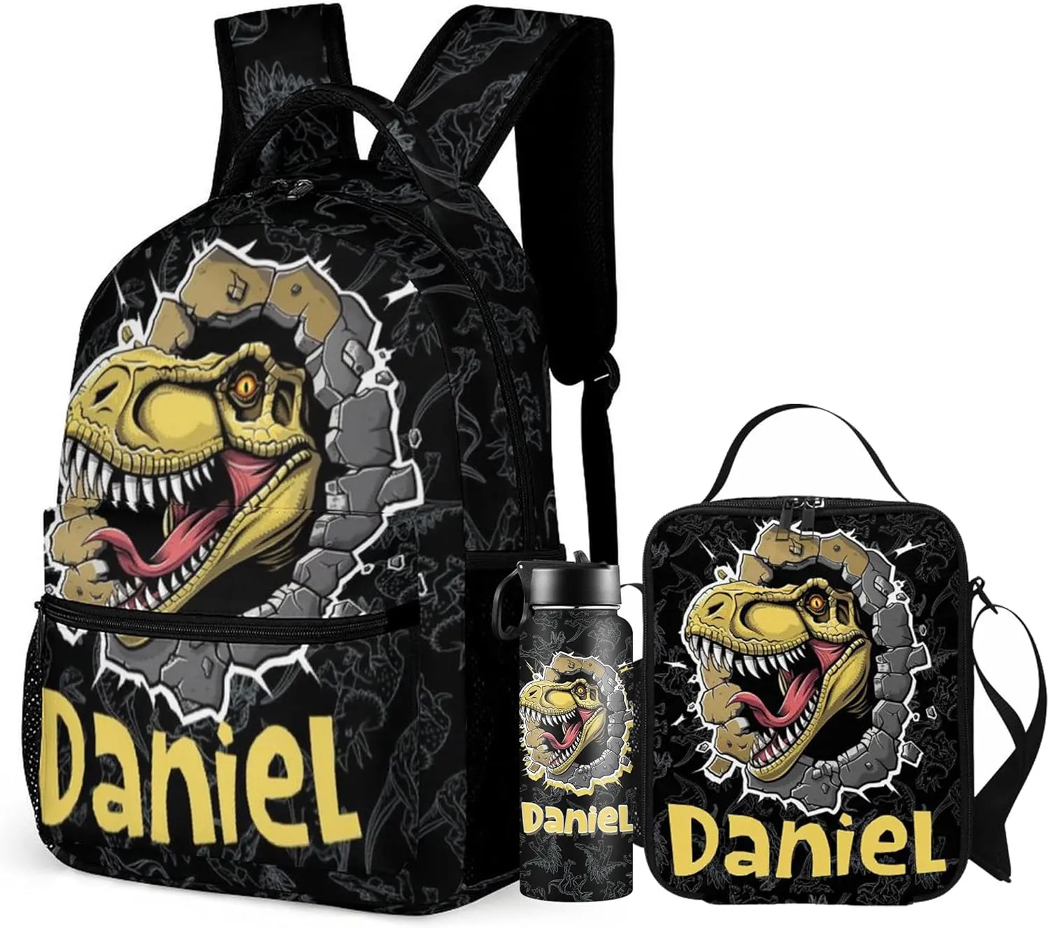 Artsadd Personalized Backpack for Boys Kids Lunch Bag Box Sets Custom Name School Bag for Preschool Kindergarten Elementary Back to School Gift for Son