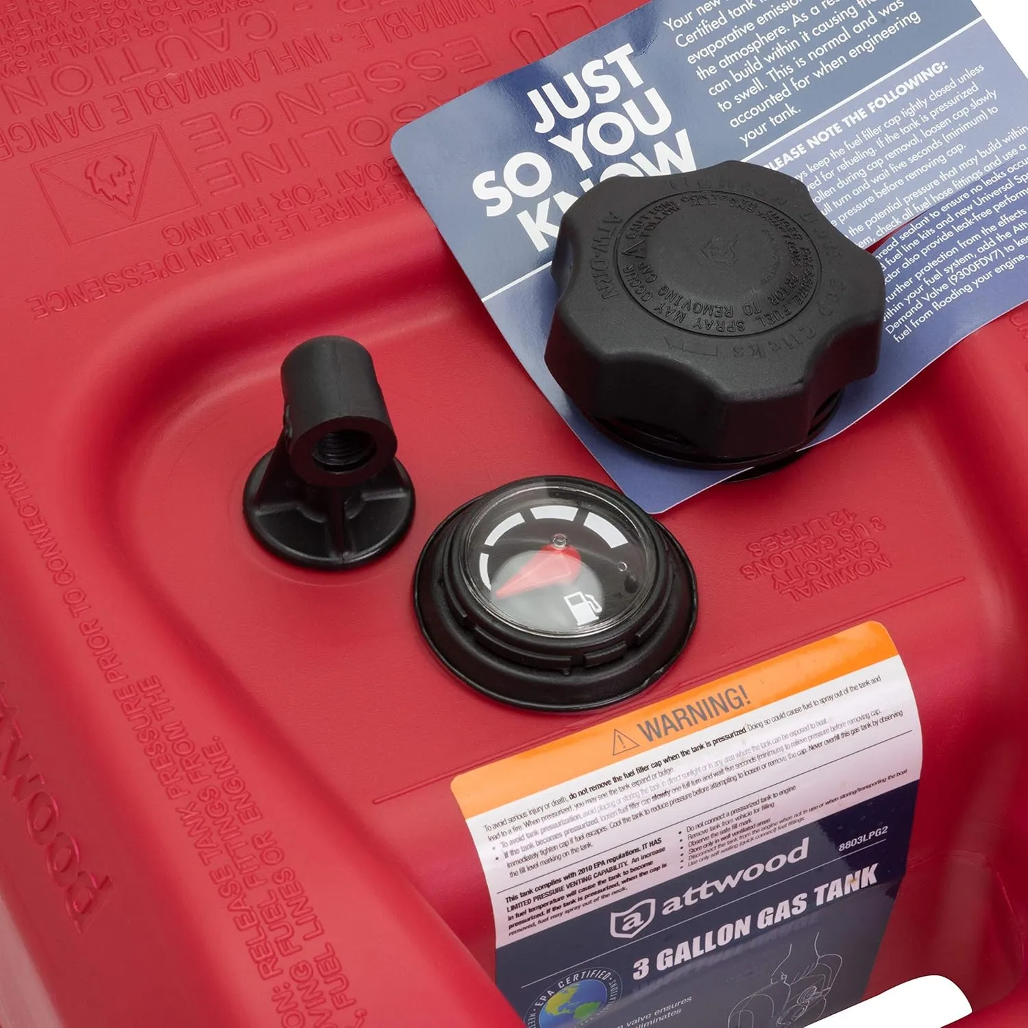 Attwood 8803LP2 EPA and CARB Certified 3-Gallon Portable Marine Boat Fuel Tank
