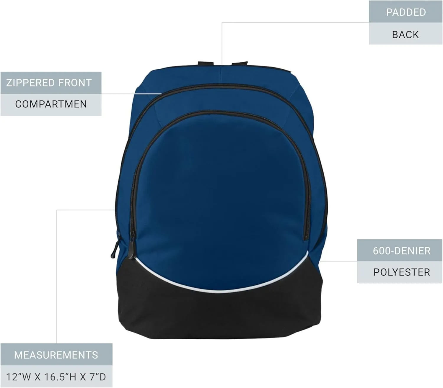 Augusta Sportswear Large Tri-Color Backpack, One Size, Navy/Black/White
