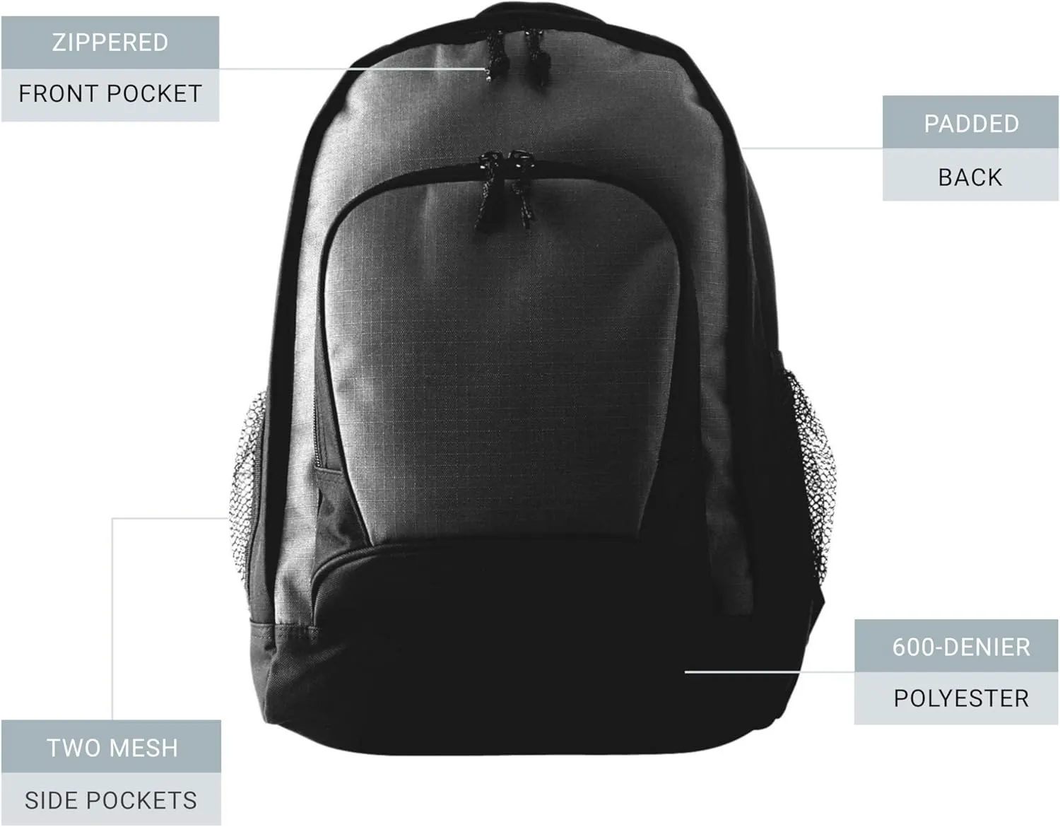 Augusta Sportswear Ripstop Backpack, One Size, Black/Black