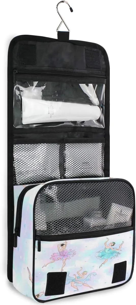 AUUXVA Travel Toiletry Bag Watercolor Ballet Girl Ballerina Cosmetic Organizer Bag Hanging Makeup Bag with Zipper Pocket and Handle, Portable Wash Bag for Women Men Girls