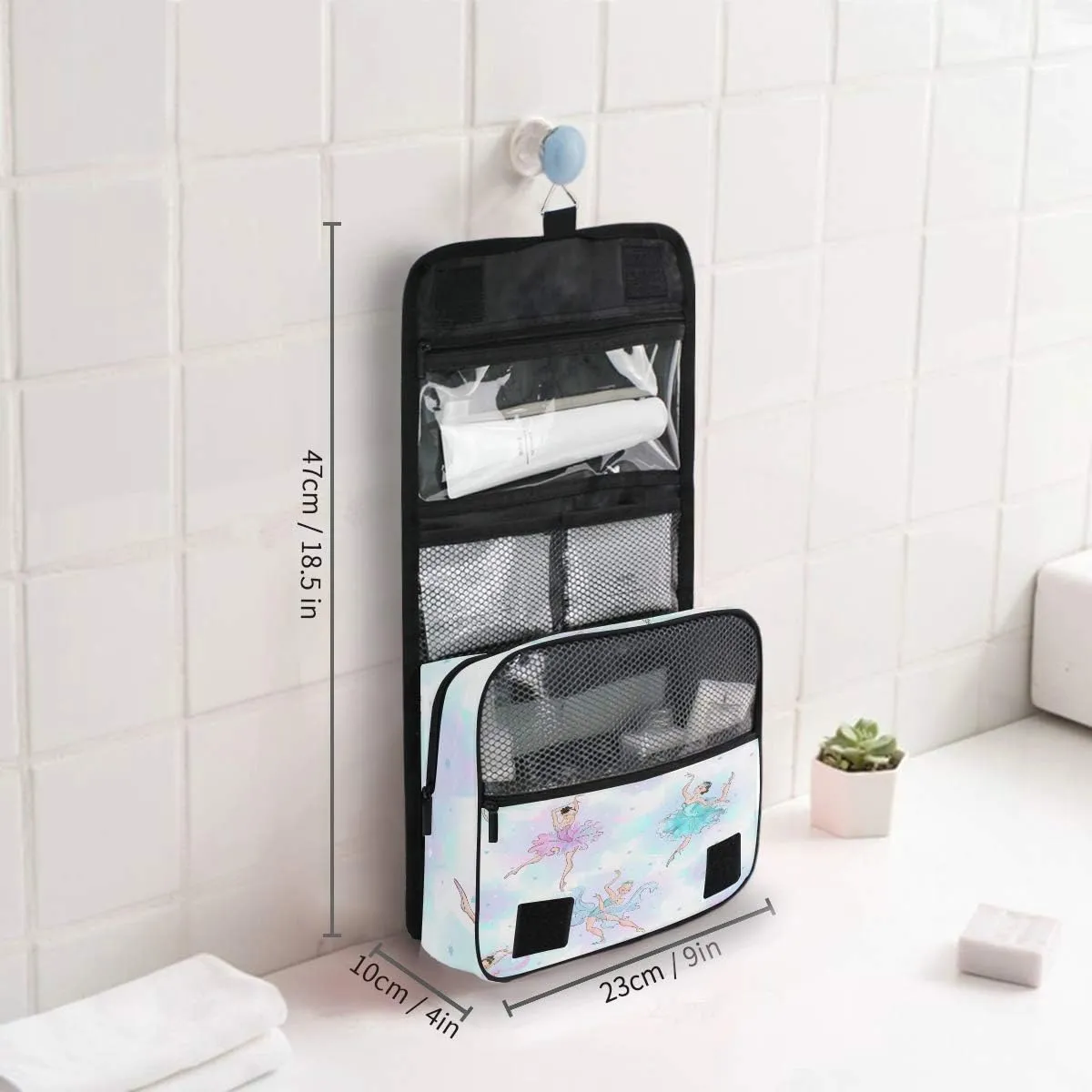 AUUXVA Travel Toiletry Bag Watercolor Ballet Girl Ballerina Cosmetic Organizer Bag Hanging Makeup Bag with Zipper Pocket and Handle, Portable Wash Bag for Women Men Girls