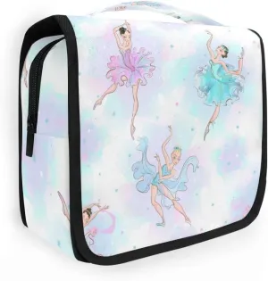AUUXVA Travel Toiletry Bag Watercolor Ballet Girl Ballerina Cosmetic Organizer Bag Hanging Makeup Bag with Zipper Pocket and Handle, Portable Wash Bag for Women Men Girls