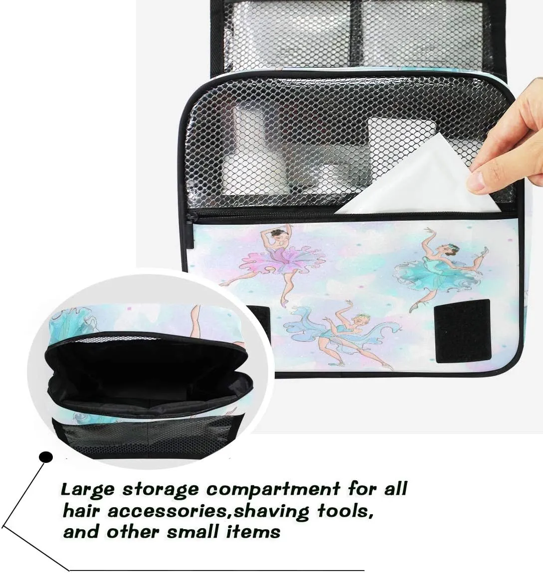 AUUXVA Travel Toiletry Bag Watercolor Ballet Girl Ballerina Cosmetic Organizer Bag Hanging Makeup Bag with Zipper Pocket and Handle, Portable Wash Bag for Women Men Girls