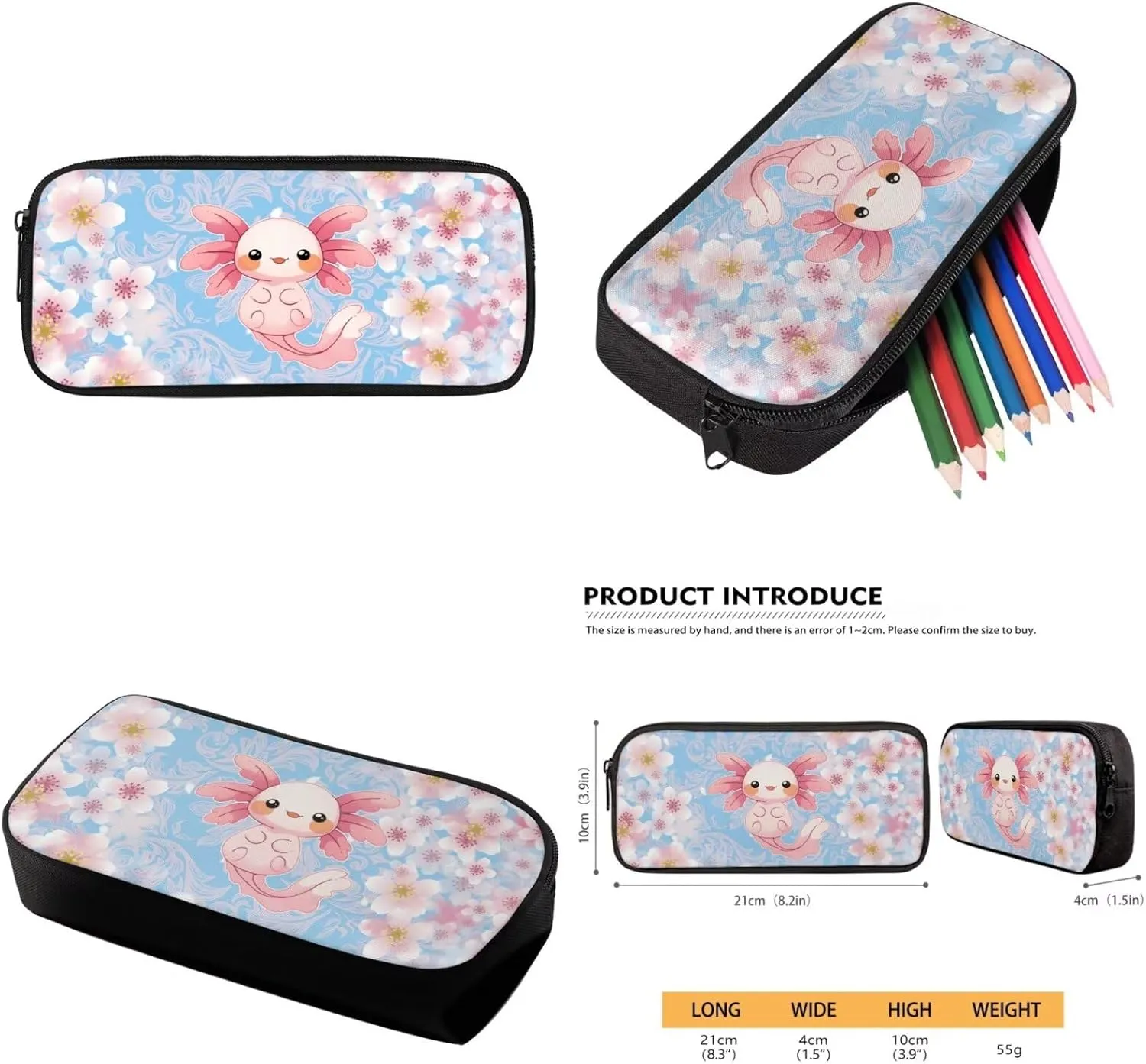 Axolotl Backpack and Lunch Box for Girls 3-4/5-6/6-8 Cherry Blossom Bookbags for 1st Grade Preppy Elementary School Book Bags Lunchbox Pencil Case Kids Back Pack Lunch Bag Set Schoolbag