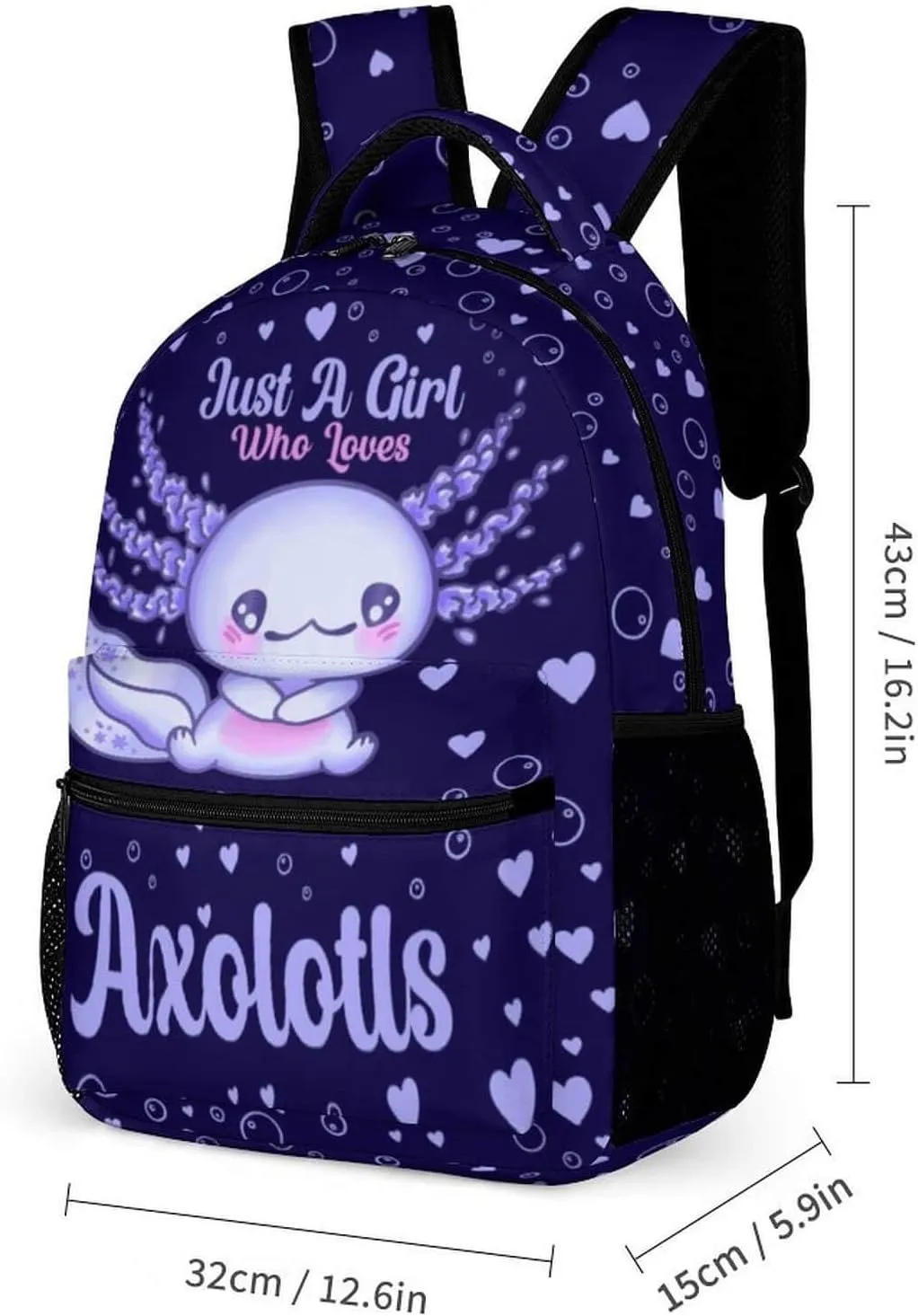 Axolotl Backpack with Lunch Box & Pencil Case for Kids Girls Boys School, 16 Inch Cute Axolotls Bookbag, School Backpack for Students Children, Lightweight, Large Capacity