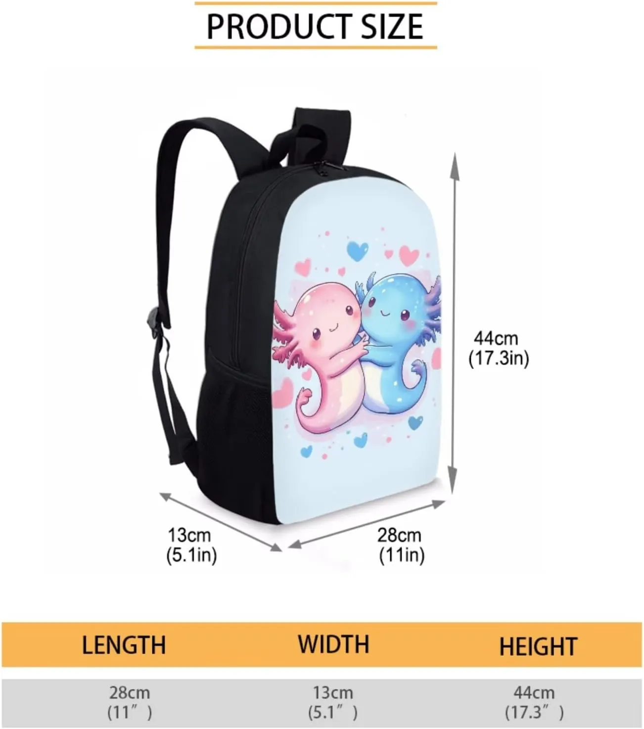 Axolotl Backpack with Lunch Box Kids Girls 4-6/6-8/8-10 Heart Kids Bookbags for 2nd Grade Lunchbox Set Elementary School Back Pack Lunch Bag Pencil Case 17in Book Bags Lunch Bag Schoolbag