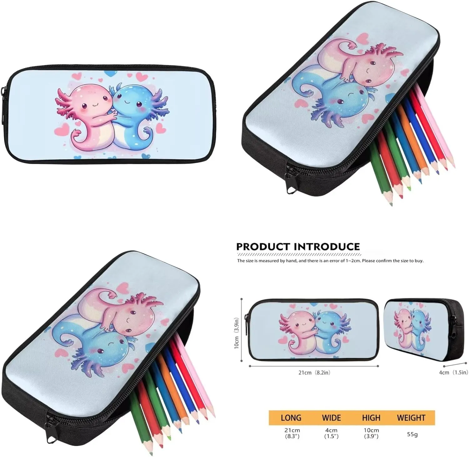 Axolotl Backpack with Lunch Box Kids Girls 4-6/6-8/8-10 Heart Kids Bookbags for 2nd Grade Lunchbox Set Elementary School Back Pack Lunch Bag Pencil Case 17in Book Bags Lunch Bag Schoolbag