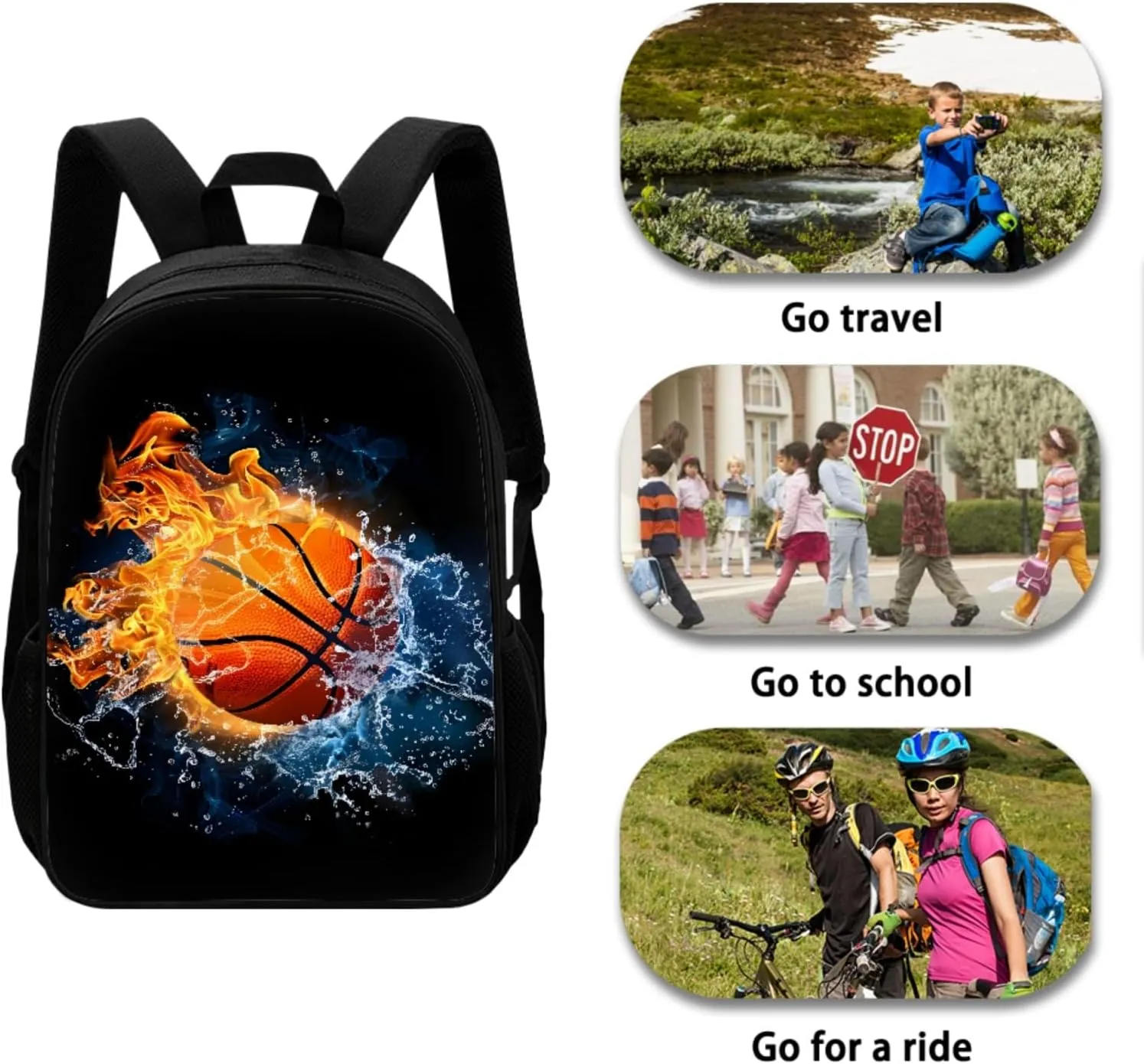 Babrukda Basketball Print Student Book Bag with Lunch Box Pencil Bag 3 Pieces Kids School Bookbag Set for Primary Middle Girls Boys Casual Backpack for Camping Dating Hiking Back to School Supplies