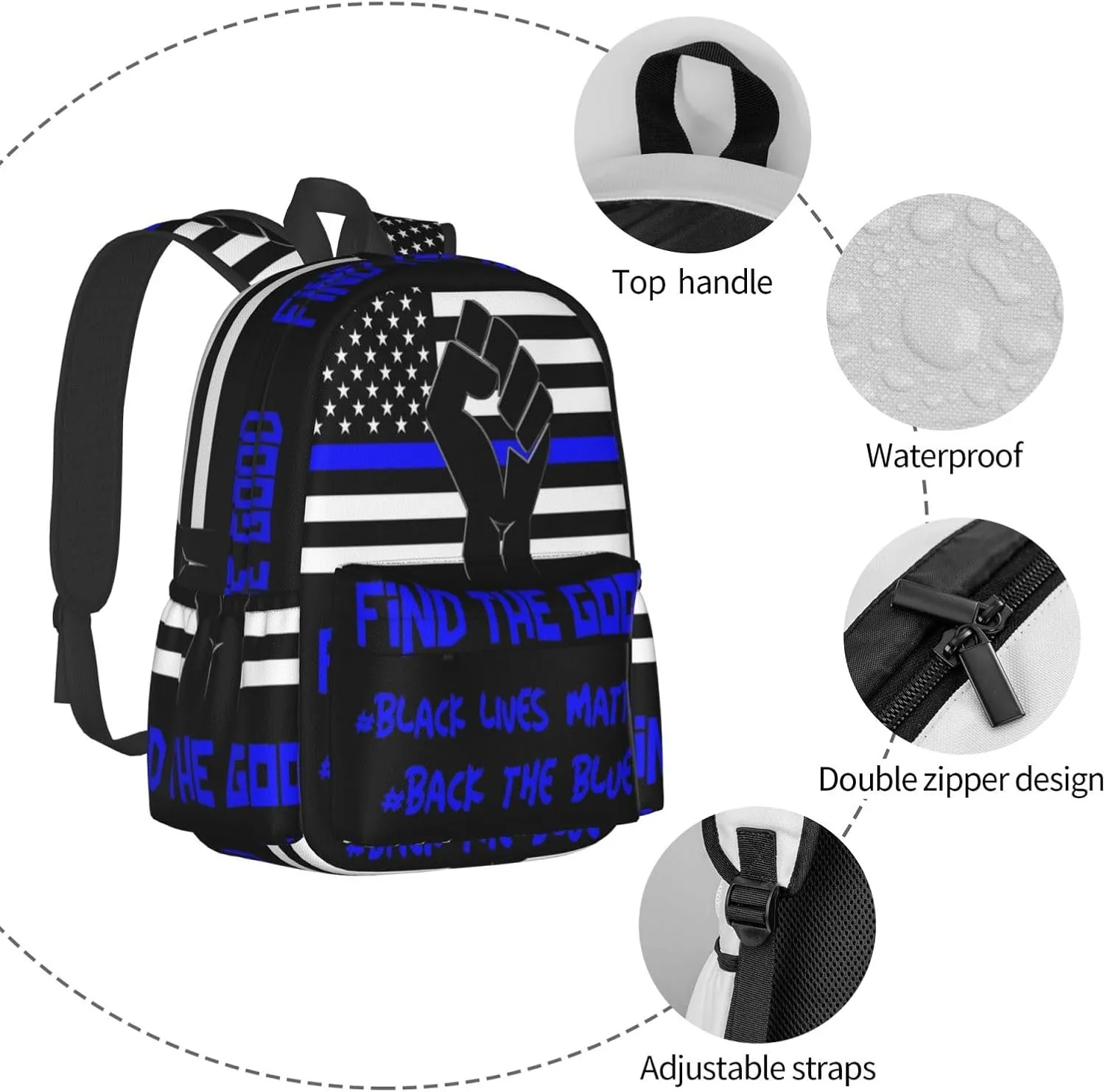 Back the Blue and realize Black Lives Matter Backpack Large Capacity Backpack Lightweight Double Shoulder Bag For Women Men Travel