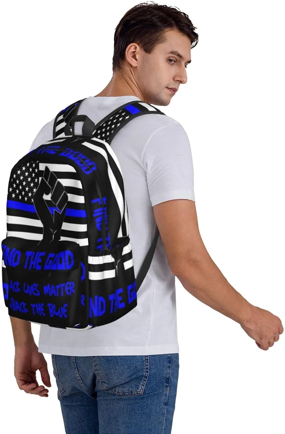 Back the Blue and realize Black Lives Matter Backpack Large Capacity Backpack Lightweight Double Shoulder Bag For Women Men Travel