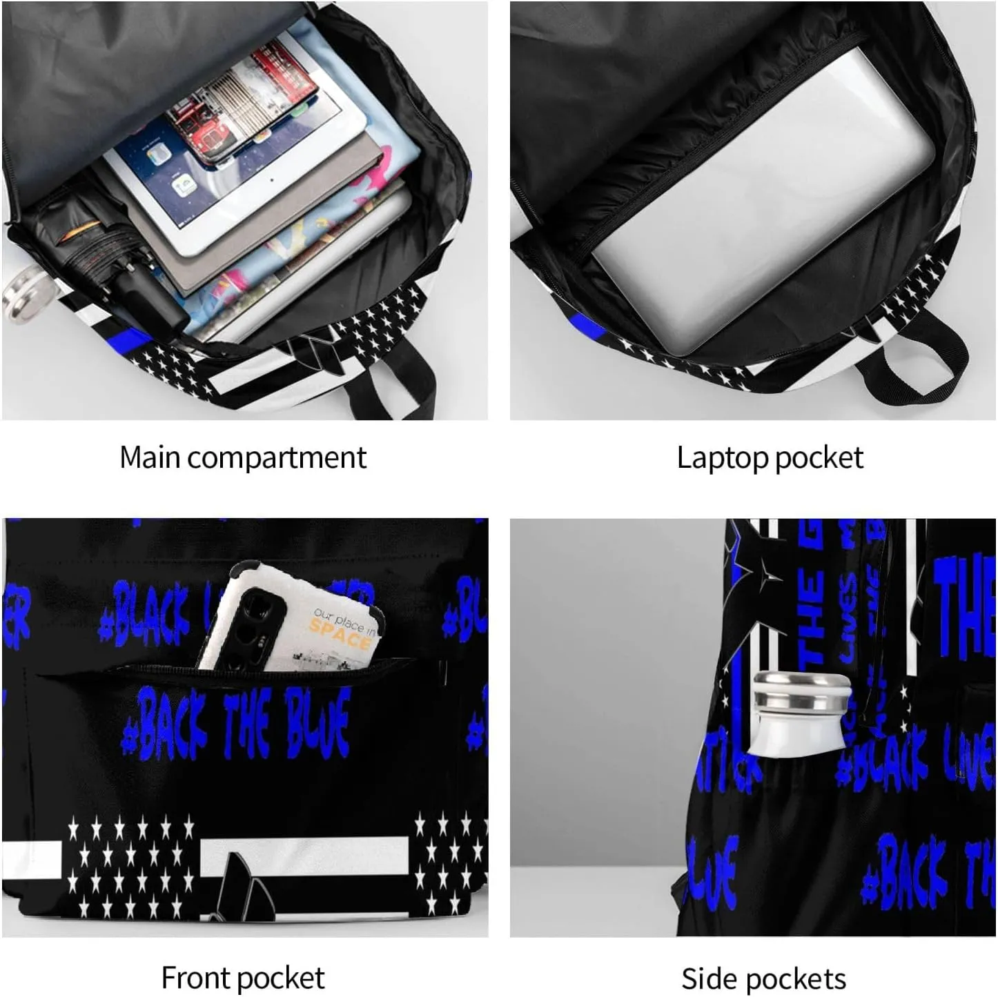 Back the Blue and realize Black Lives Matter Backpack Large Capacity Backpack Lightweight Double Shoulder Bag For Women Men Travel