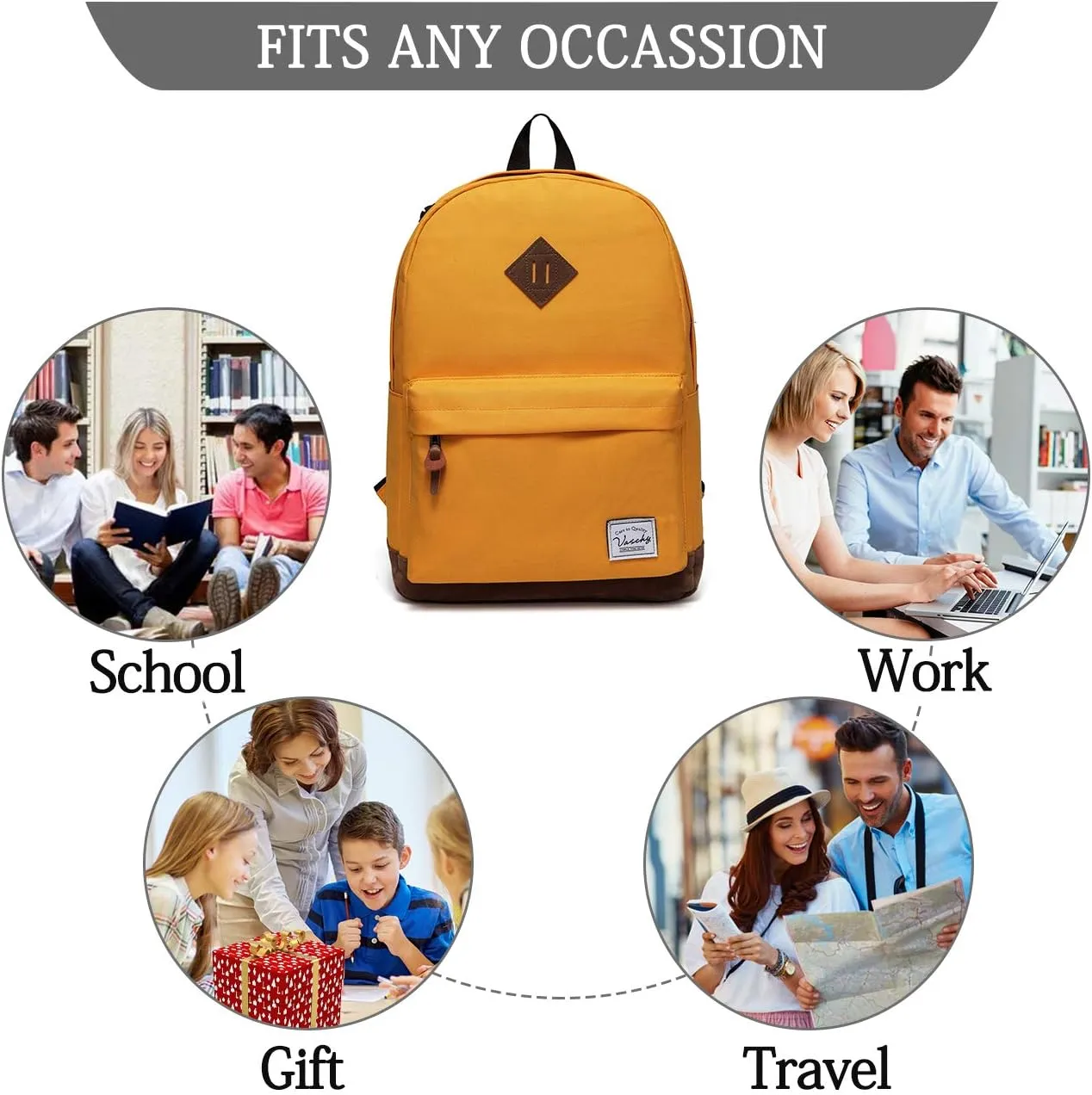 Backpack for Men Women,VASCHY Classic Water-resistant Lightweight Travel School Backpack Casual Daypack