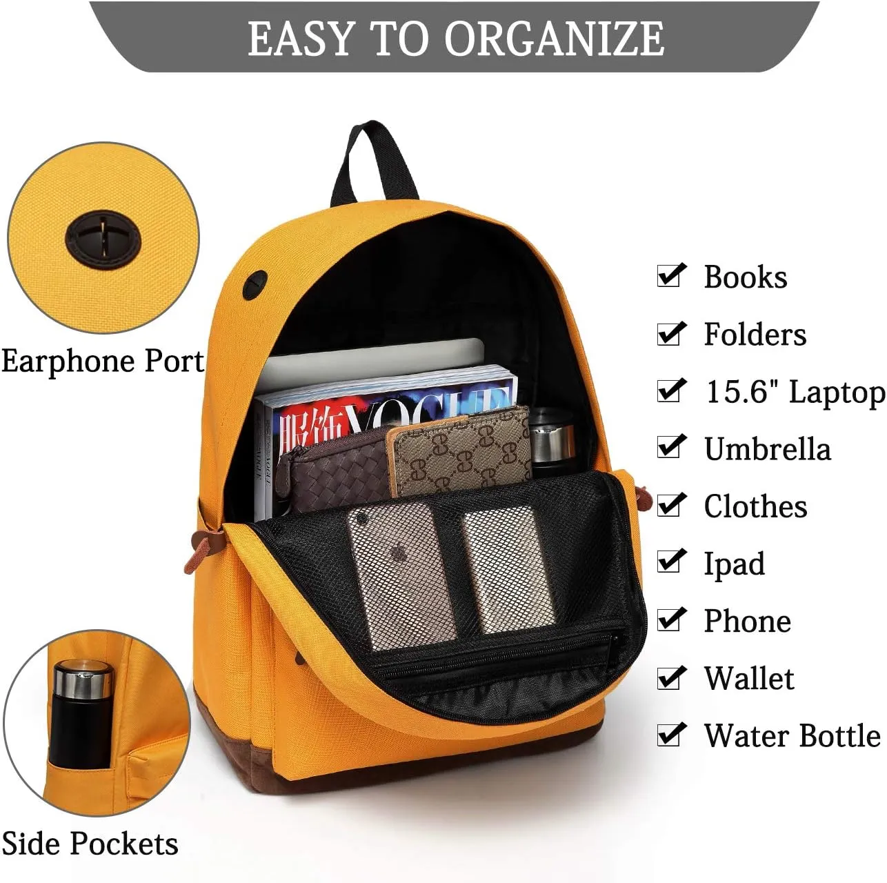 Backpack for Men Women,VASCHY Classic Water-resistant Lightweight Travel School Backpack Casual Daypack