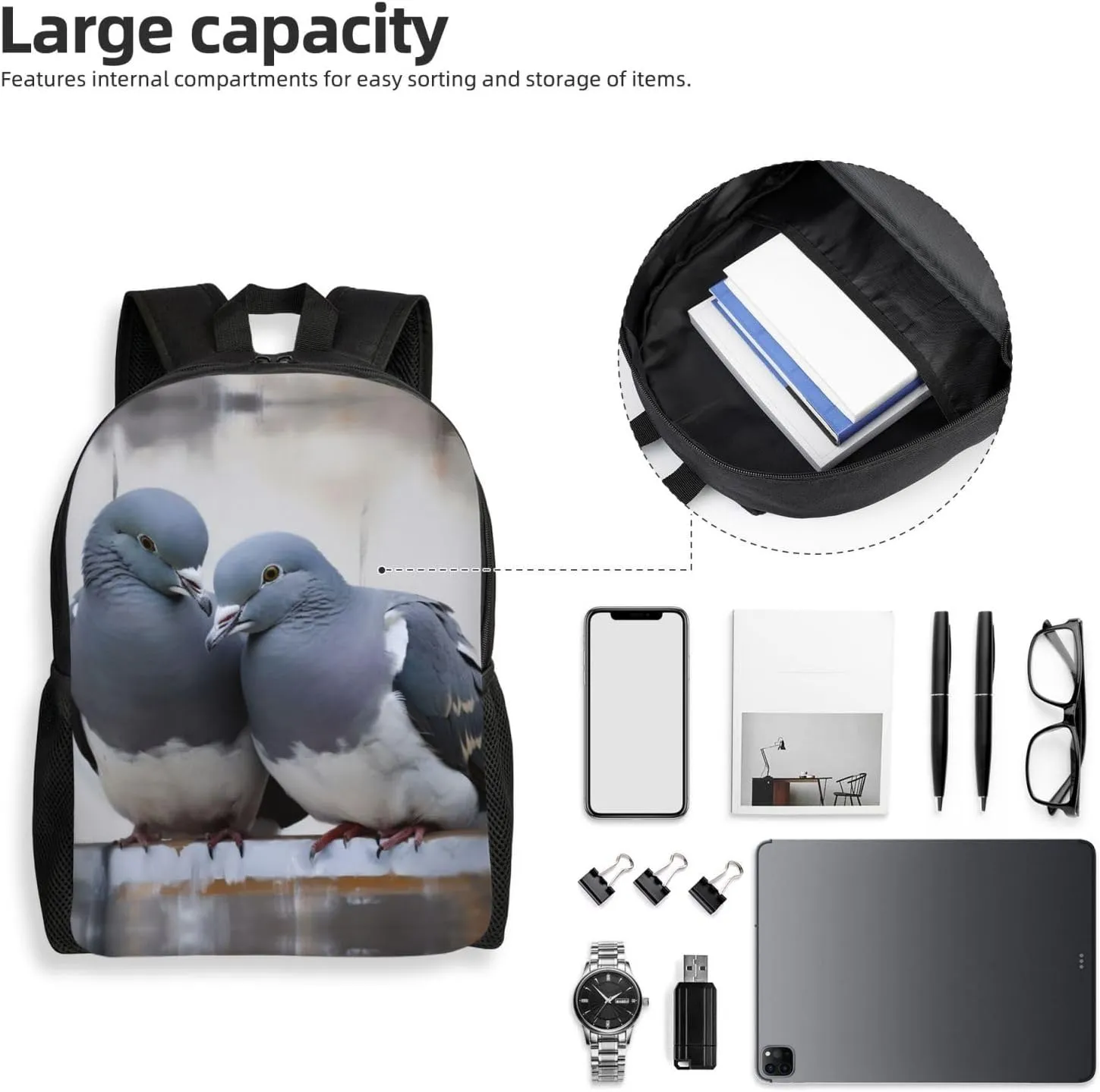 Backpack for Woman Men Casual Daypack Doves Laptop Backpack 17 In Lightweight Carry-on Bag for Travel Work