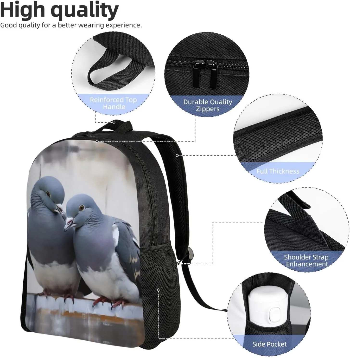 Backpack for Woman Men Casual Daypack Doves Laptop Backpack 17 In Lightweight Carry-on Bag for Travel Work