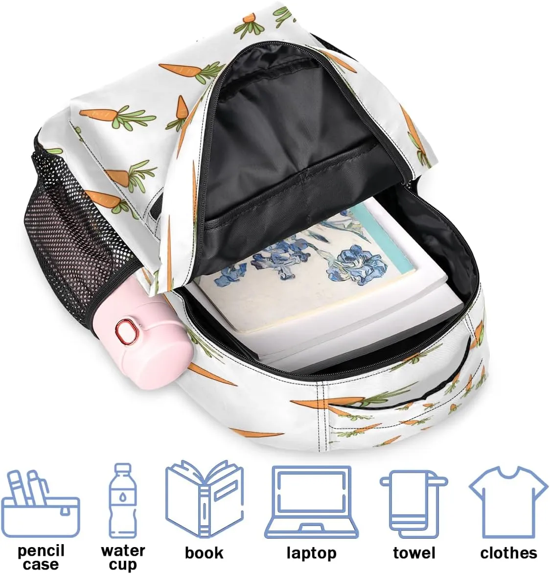 Backpack for Women Men, Waterproof Carrot Roots Casual Back Pack, Lightweight Easter Daypack Bag for Travel Camping Work