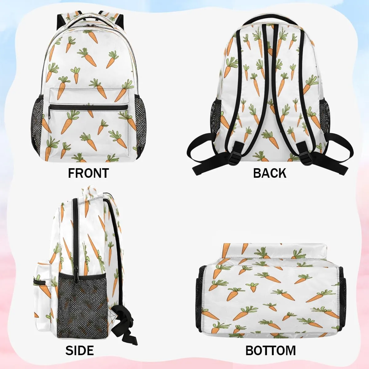 Backpack for Women Men, Waterproof Carrot Roots Casual Back Pack, Lightweight Easter Daypack Bag for Travel Camping Work