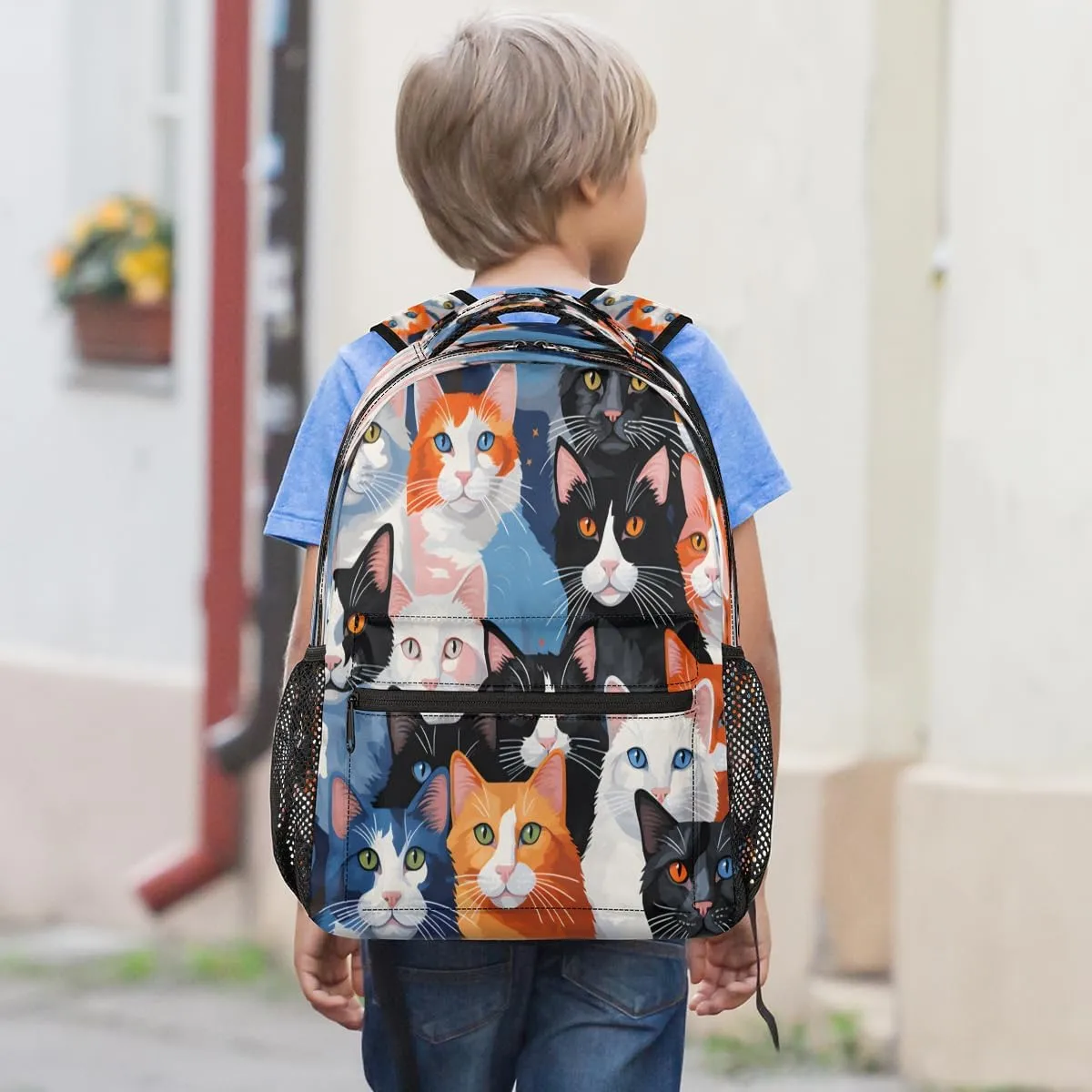Backpack for Women Men, Waterproof Cute Cats Breeds Casual Back Packs, Lightweight Cat Prints Daypack Bags for Travel Camping Work