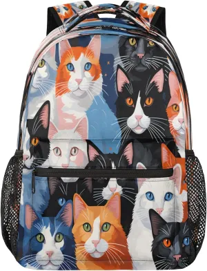 Backpack for Women Men, Waterproof Cute Cats Breeds Casual Back Packs, Lightweight Cat Prints Daypack Bags for Travel Camping Work