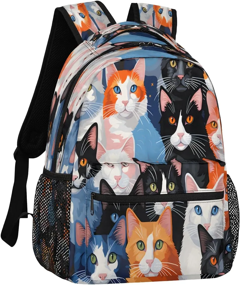 Backpack for Women Men, Waterproof Cute Cats Breeds Casual Back Packs, Lightweight Cat Prints Daypack Bags for Travel Camping Work