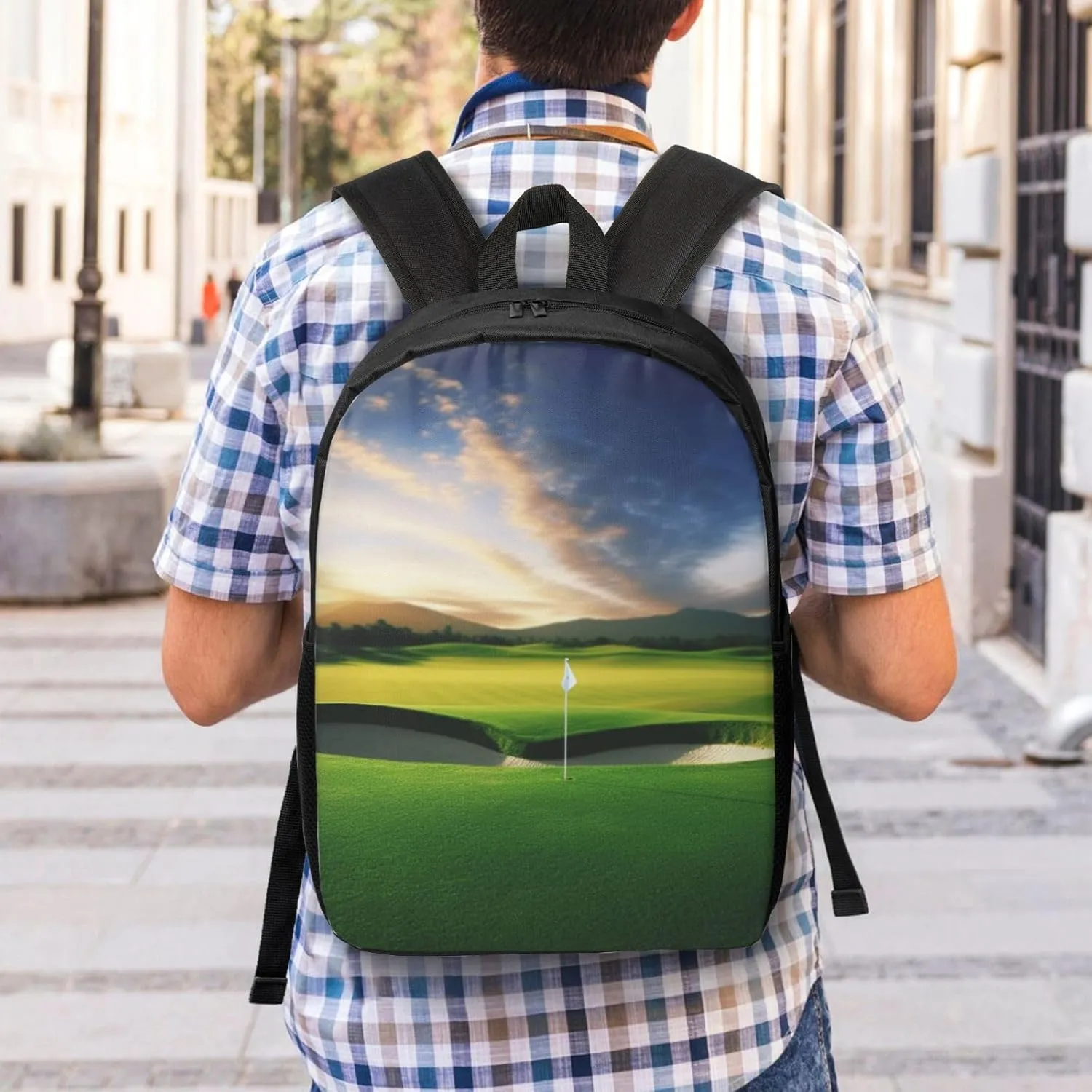 Backpack for Women Men's Casual Daypack Mandala Hiking Rucksack Outdoor Travel Bag, Golf Course, One Size
