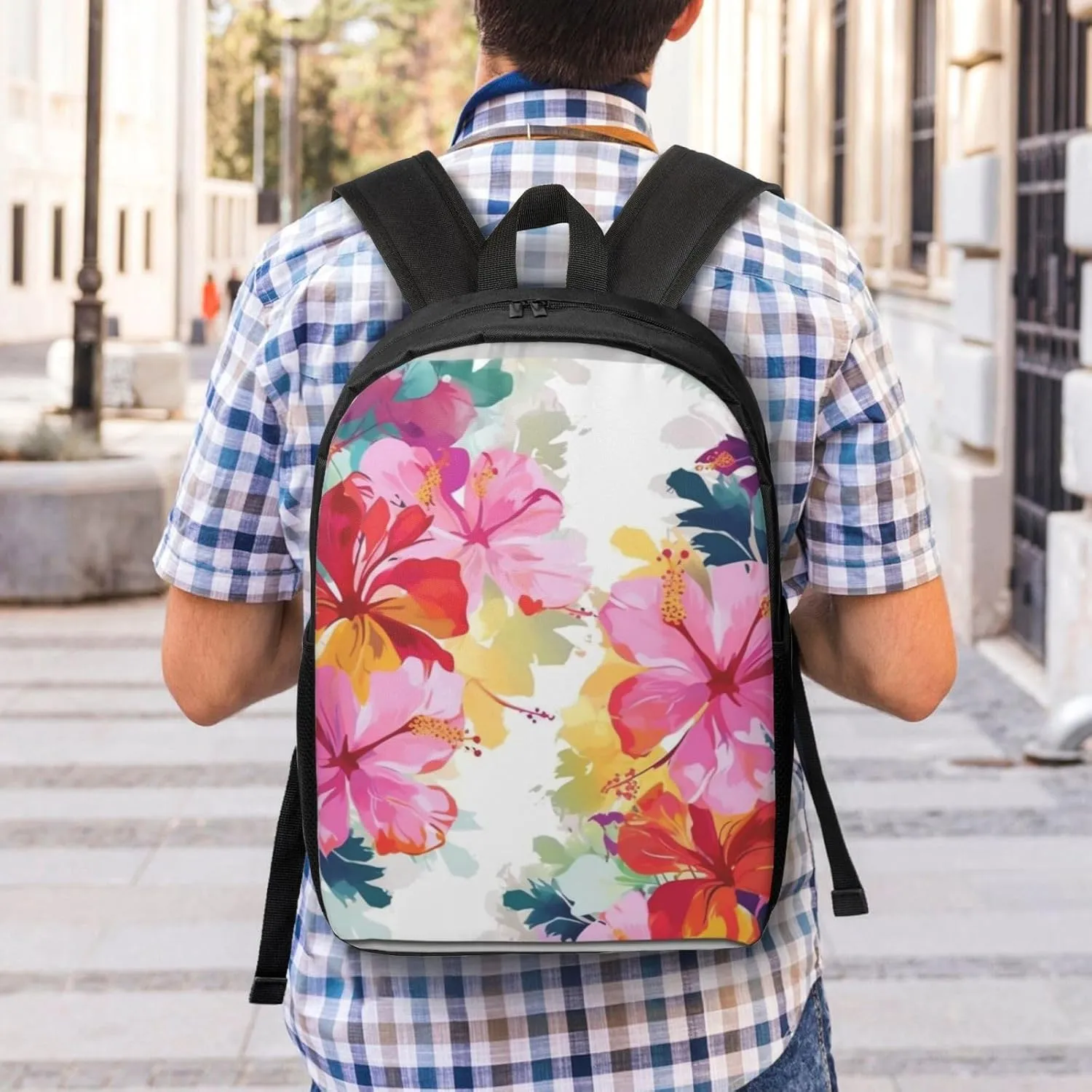 Backpack for Women Men's Casual Daypack Mandala Hiking Rucksack Outdoor Travel Bag, Hawaiian Flower, One Size