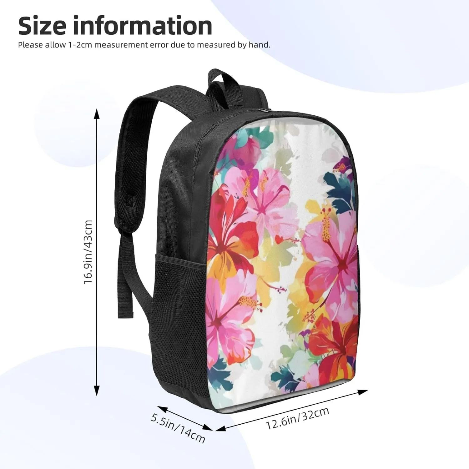 Backpack for Women Men's Casual Daypack Mandala Hiking Rucksack Outdoor Travel Bag, Hawaiian Flower, One Size