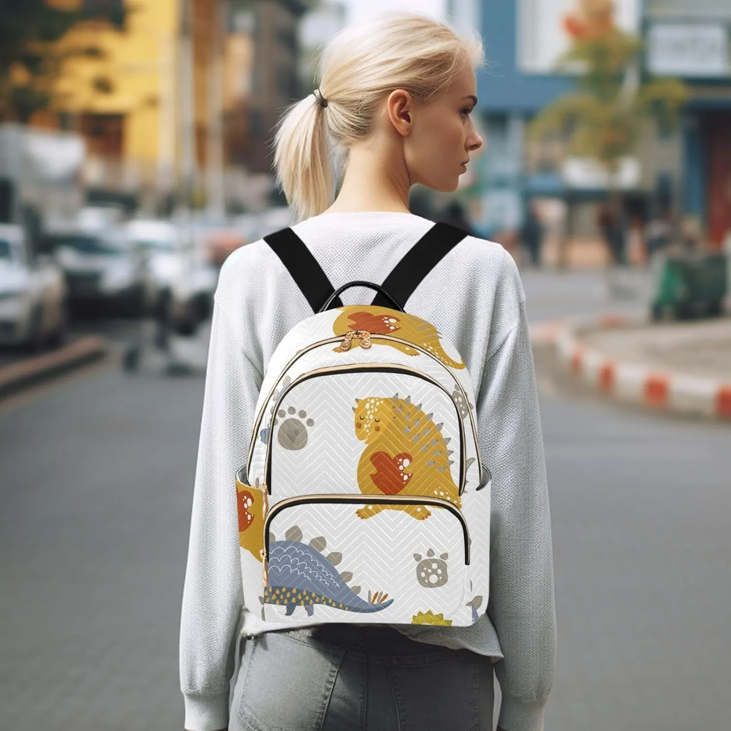 Backpack for Women Shoulder Bag Lightweight Mini Backpack Casual Daypack Back Pack for Travel Work Dinosaur (Medium Pattren 2)