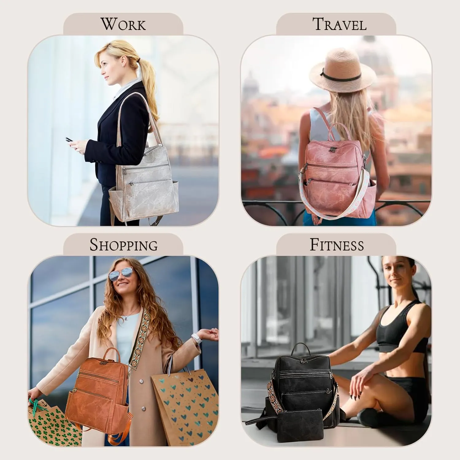 Backpack Purse for Women, Waterproof PU Leather Back pack, Lightweight Fashion Multipurpose Convertible Travel Backpack Purse Shoulder Bag Handbag, Black