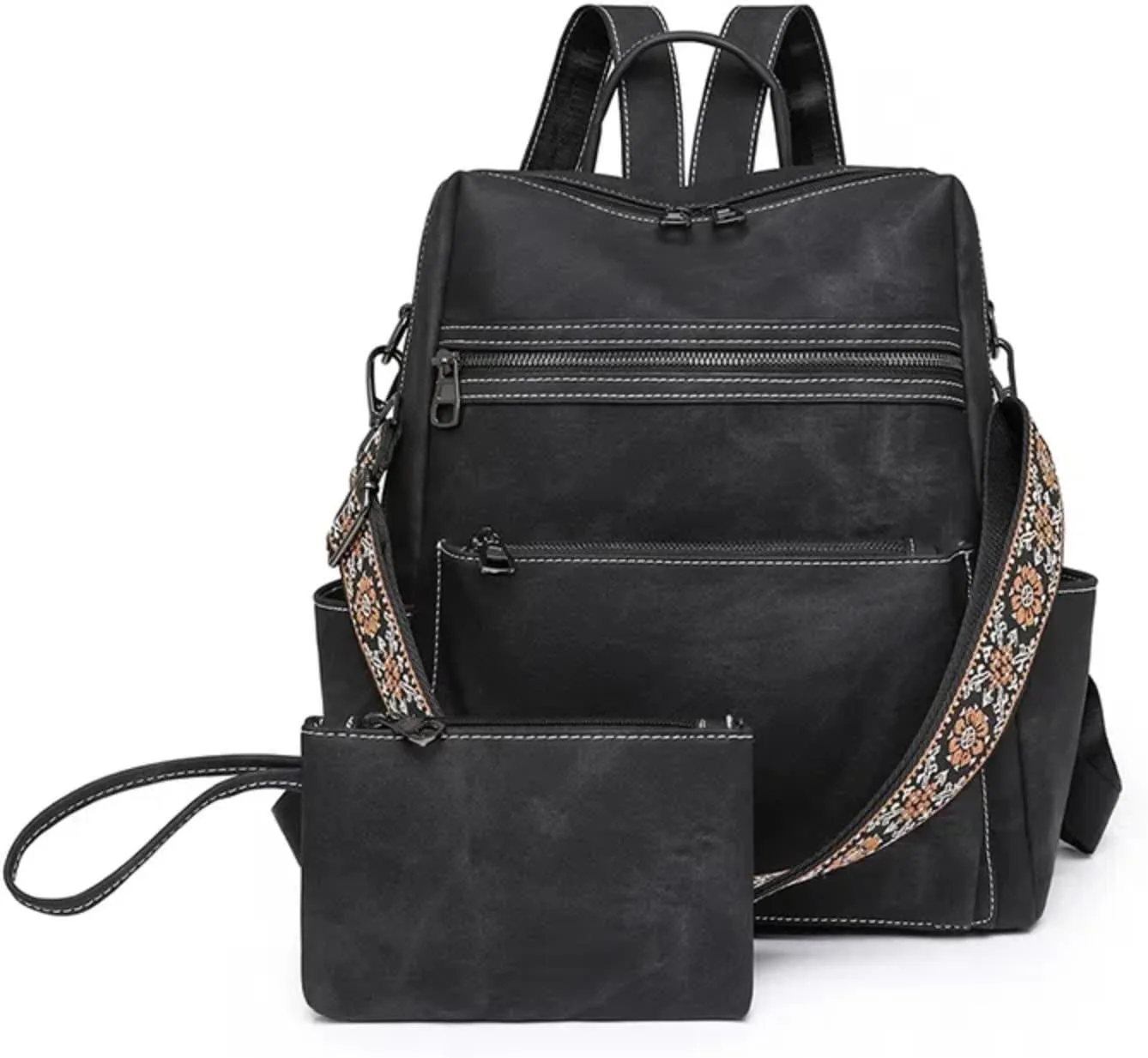 Backpack Purse for Women, Waterproof PU Leather Back pack, Lightweight Fashion Multipurpose Convertible Travel Backpack Purse Shoulder Bag Handbag, Black
