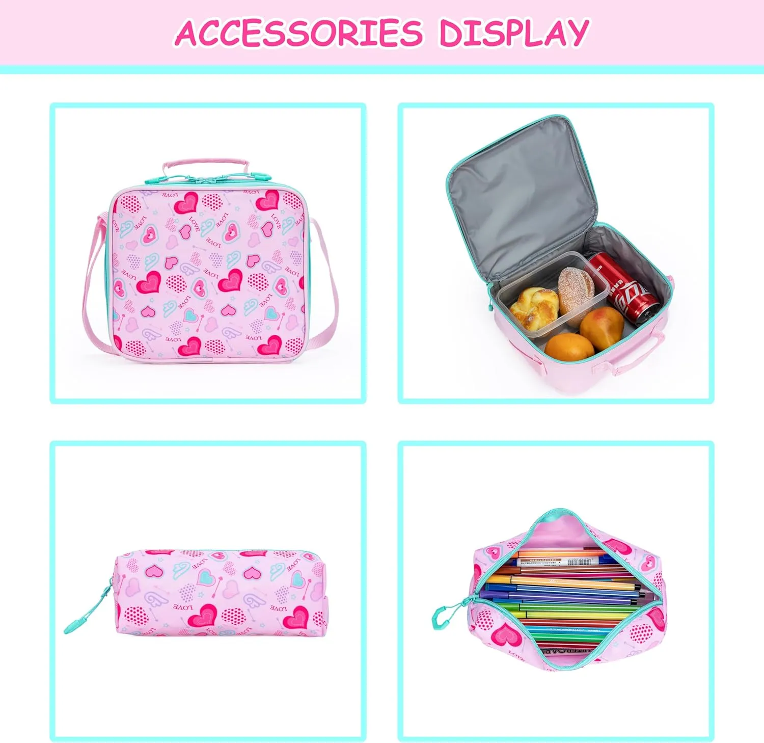Backpack with Wheels Girls Backpack with Lunch Box Set Kids Suitcase for GirlsGirls Wheeled Backpack with Roller Cute Rolling Bookbag Backpack Pink Elementary School Bag with Wheels(Pink)