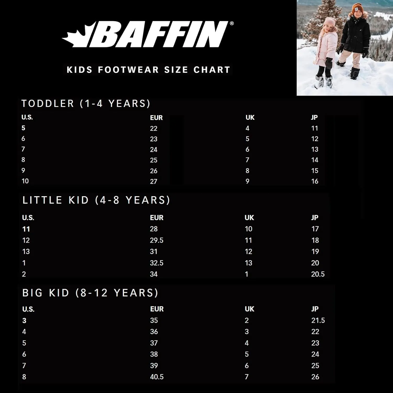 Baffin Unisex Kids' ICE CASTLE Waterproof Insulated Multi-Layer Winter Snow Boots, Polar Rubber Base & Moisture-Wicking Liner