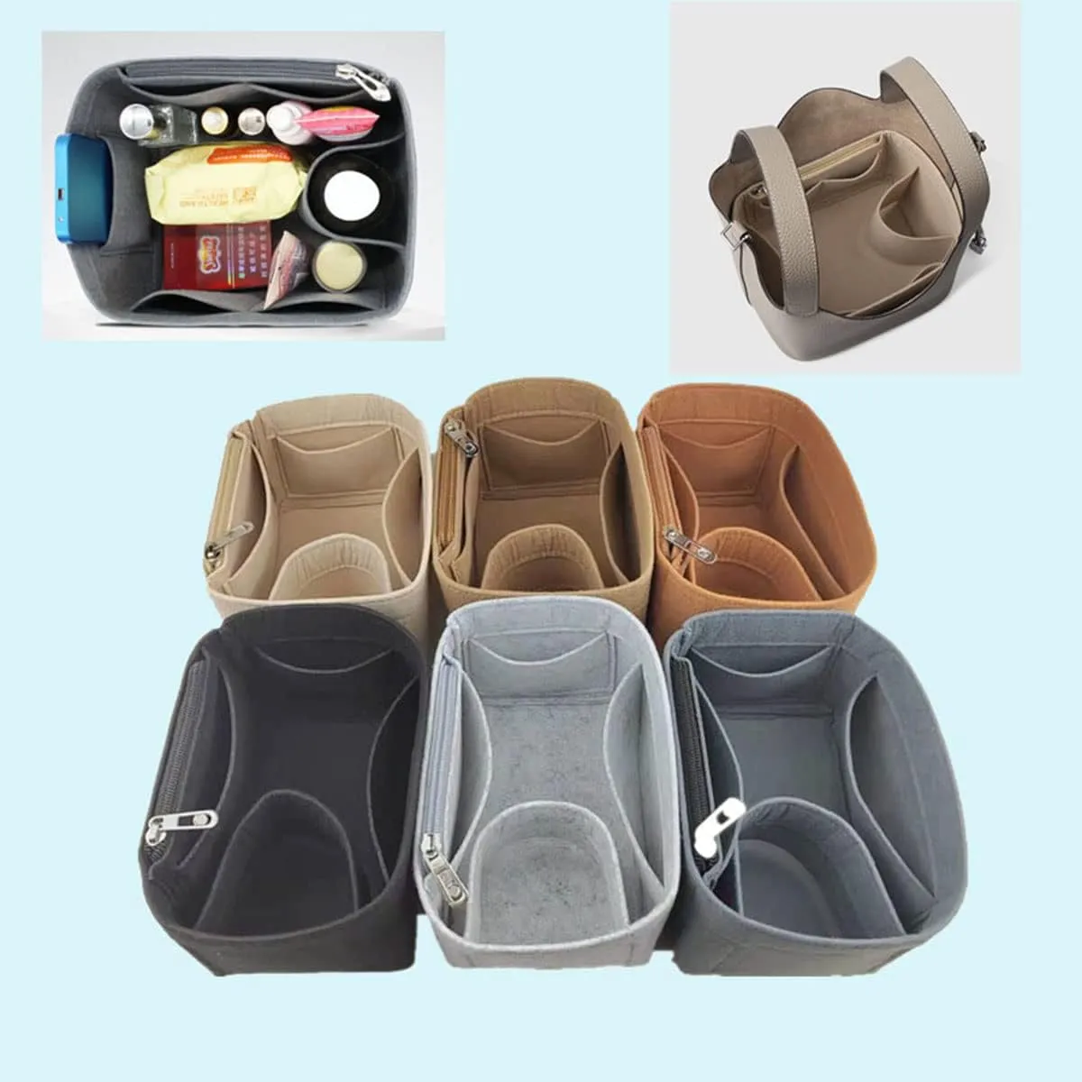 bag organizer insert for picotin 22 bag organizer Liner Bag Zipper Lid Liner Organizer 1008grey-B-M