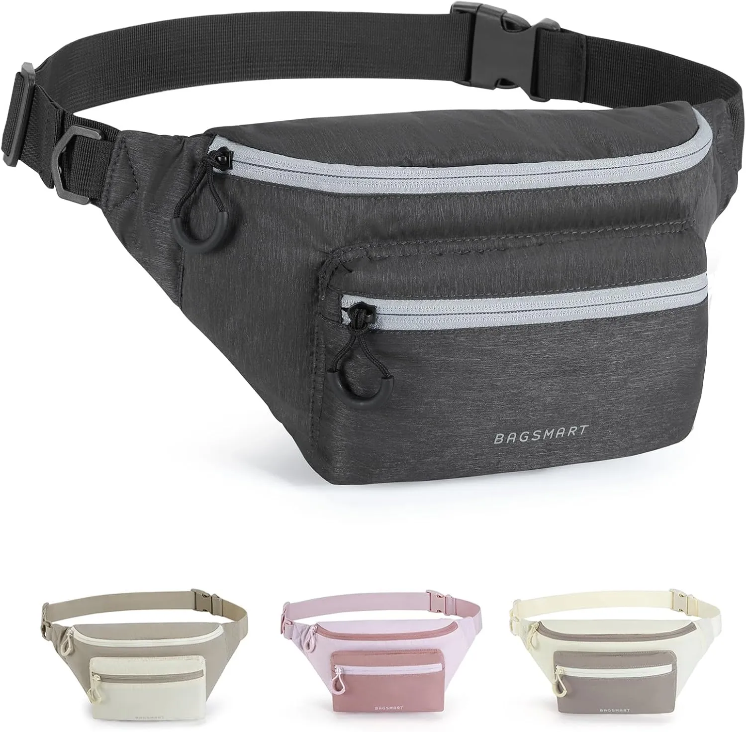 BAGSMART Fanny Packs for Women Men Crossbody Waist Bag with Adjustable Strap Belt Bag for Running Sport Travel Hiking, Black