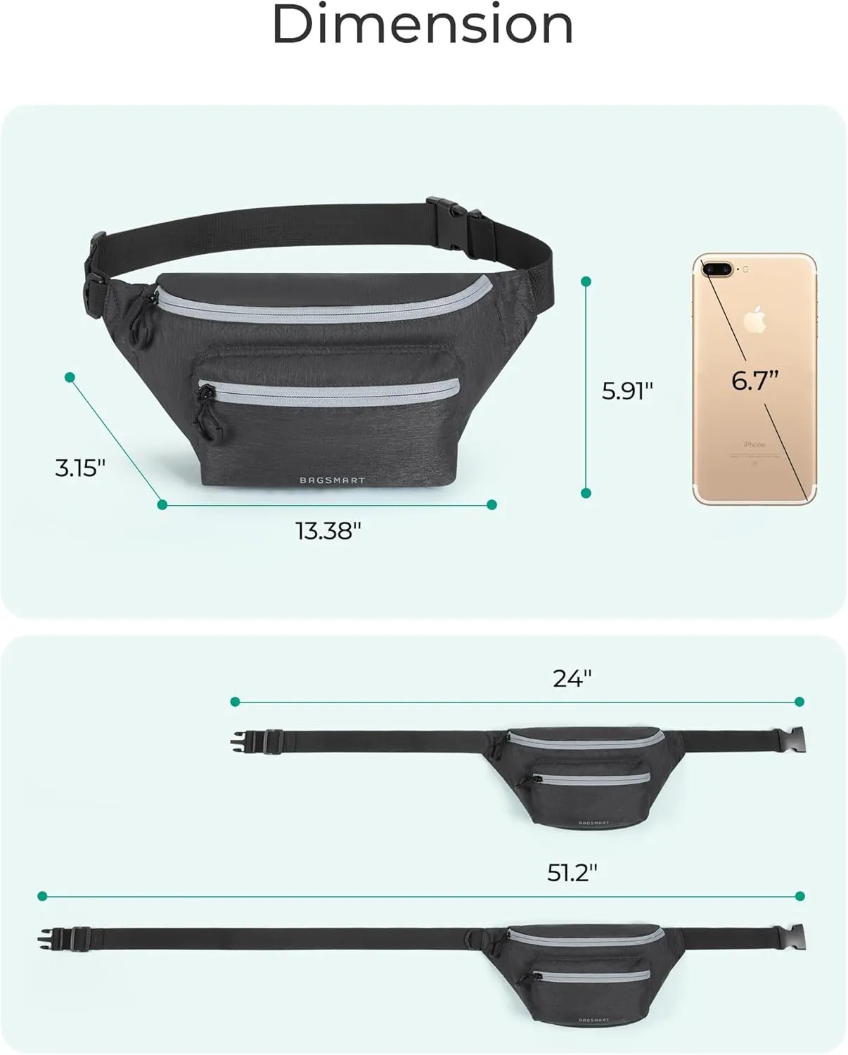 BAGSMART Fanny Packs for Women Men Crossbody Waist Bag with Adjustable Strap Belt Bag for Running Sport Travel Hiking, Black