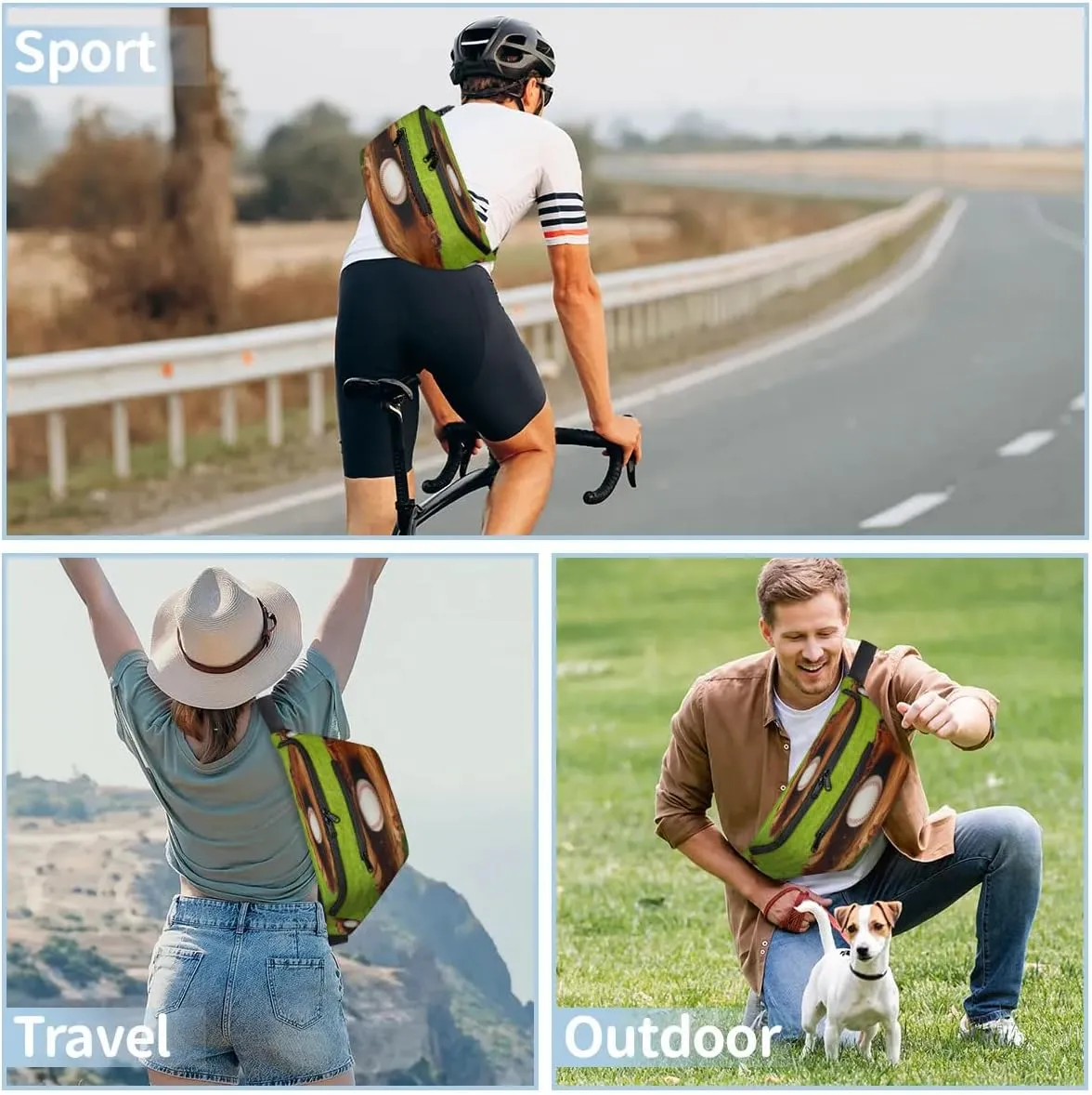 Baseball Crossbody Sling Bag for Women Men Crossbody Backpack with 4 Zipper Pockets Fanny Pack Shoulder Casual Daypack for Travel Running Hiking Cycling