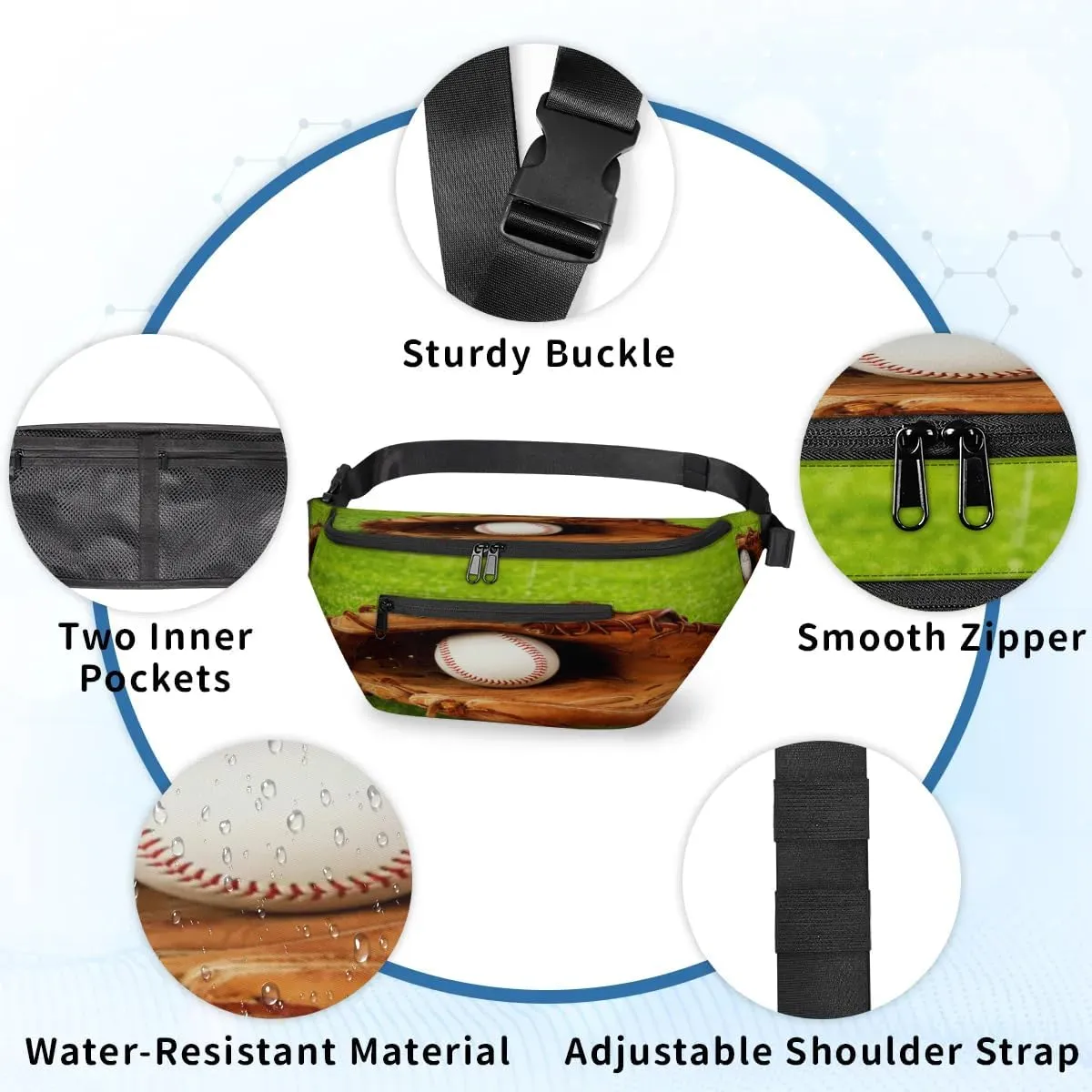 Baseball Crossbody Sling Bag for Women Men Crossbody Backpack with 4 Zipper Pockets Fanny Pack Shoulder Casual Daypack for Travel Running Hiking Cycling