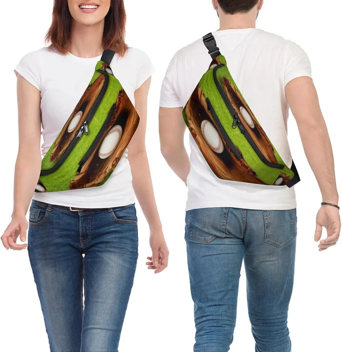 Baseball Crossbody Sling Bag for Women Men Crossbody Backpack with 4 Zipper Pockets Fanny Pack Shoulder Casual Daypack for Travel Running Hiking Cycling