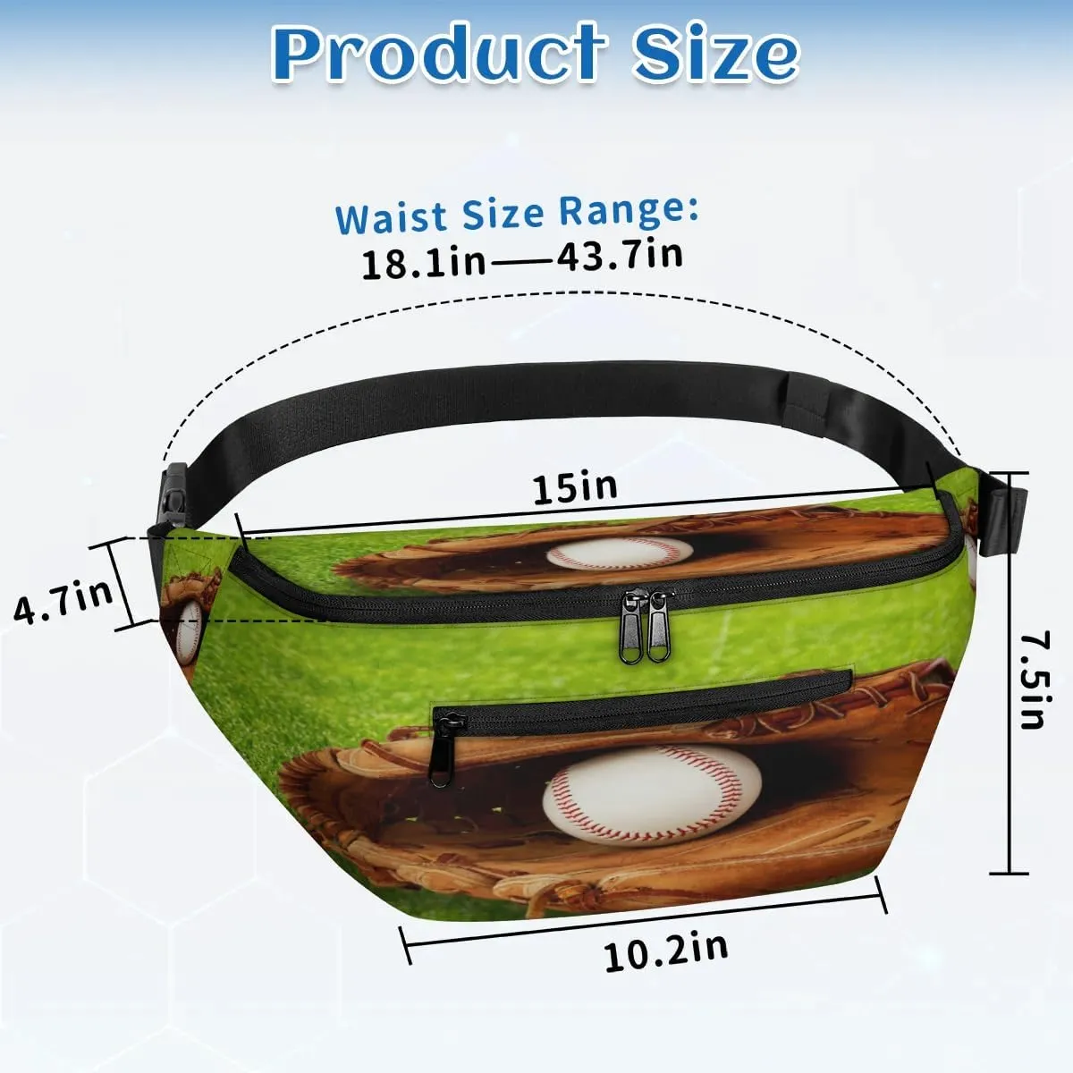 Baseball Crossbody Sling Bag for Women Men Crossbody Backpack with 4 Zipper Pockets Fanny Pack Shoulder Casual Daypack for Travel Running Hiking Cycling