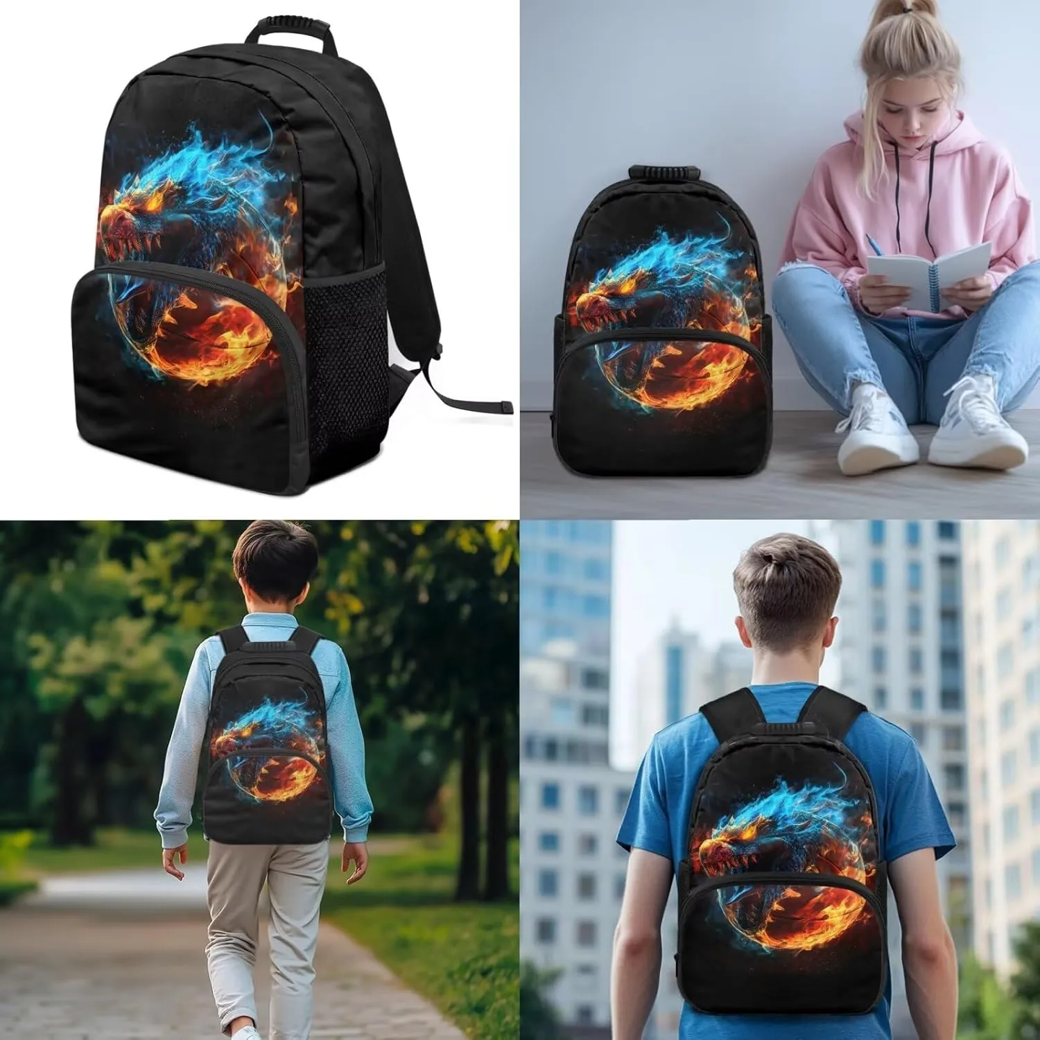 Basketball Monster 3PCS Sports Backpack Kit Kids School Bag Trendy Boys Lunch Bag with Pencil Case Lightweight Bookbag for Elementary Boys Sporty Design