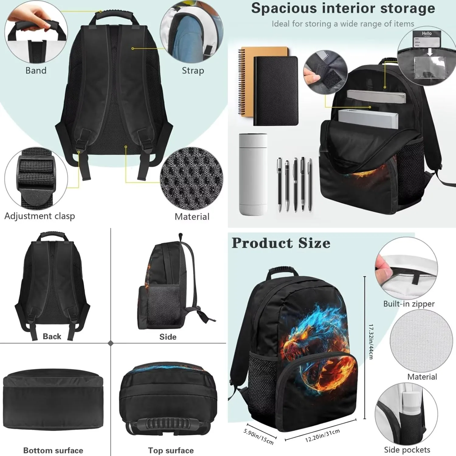 Basketball Monster 3PCS Sports Backpack Kit Kids School Bag Trendy Boys Lunch Bag with Pencil Case Lightweight Bookbag for Elementary Boys Sporty Design