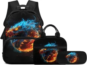 Basketball Monster 3PCS Sports Backpack Kit Kids School Bag Trendy Boys Lunch Bag with Pencil Case Lightweight Bookbag for Elementary Boys Sporty Design