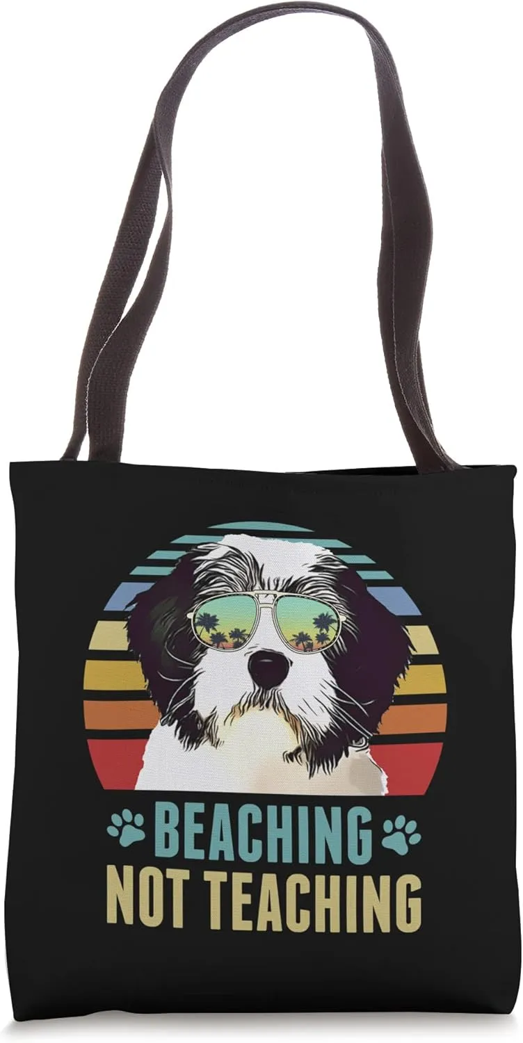 Beaching not Teaching Polish Lowland Sheepdog Dog Summer Tote Bag