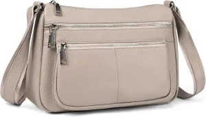 befen Genuine Leather Crossbody Purses for Women, Woman Medium Pocketbooks Shoulder Bags Handbags with Multi Zipper Pockets