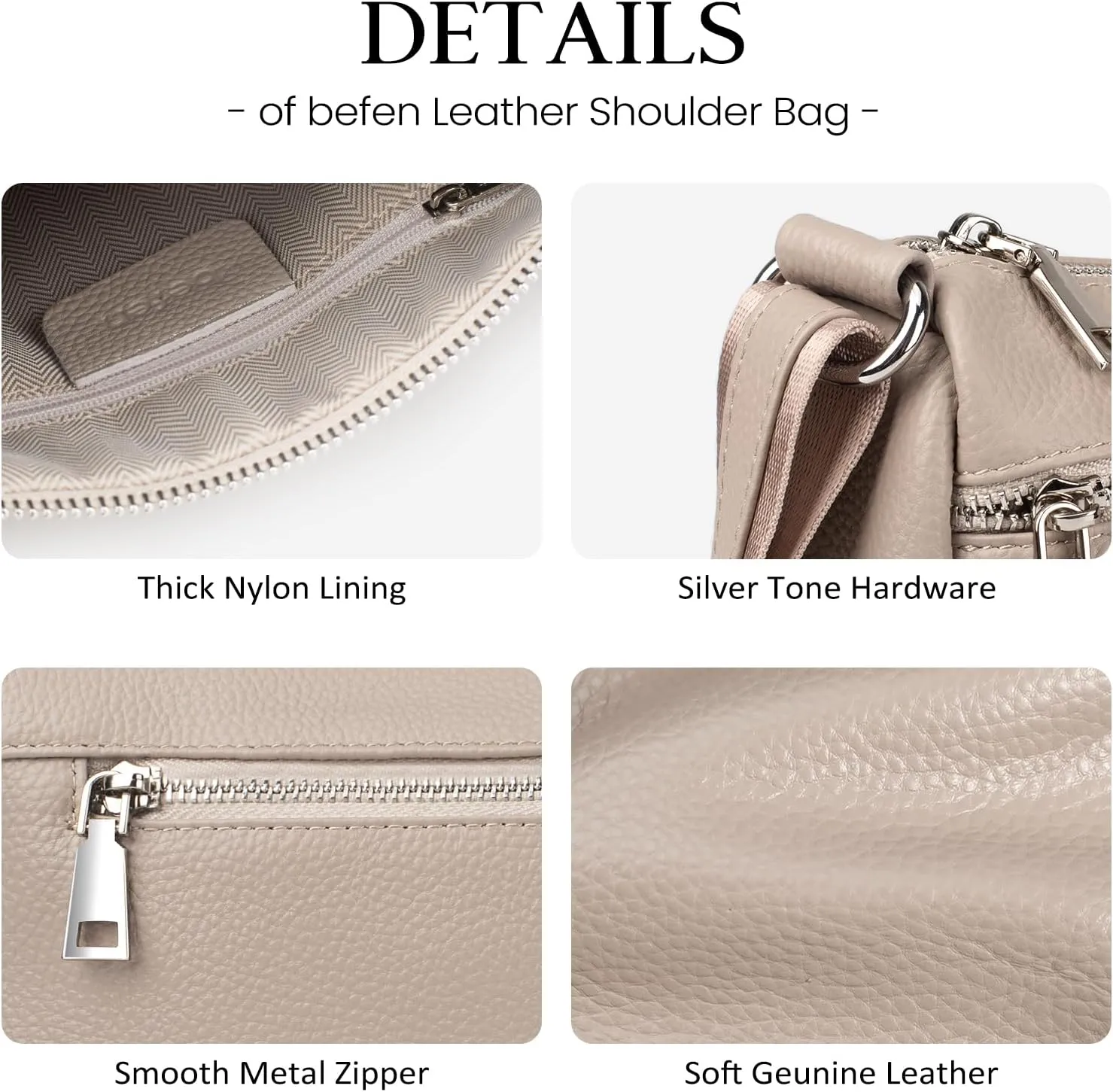 befen Genuine Leather Crossbody Purses for Women, Woman Medium Pocketbooks Shoulder Bags Handbags with Multi Zipper Pockets